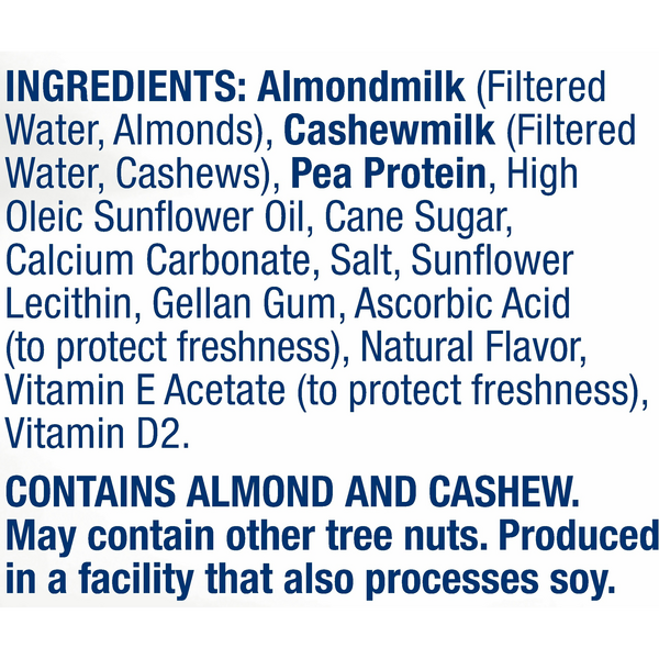 silk almond cashew milk nutrition facts