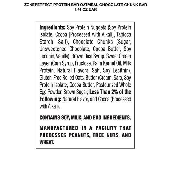 zone perfect oatmeal chocolate chunk nutrition