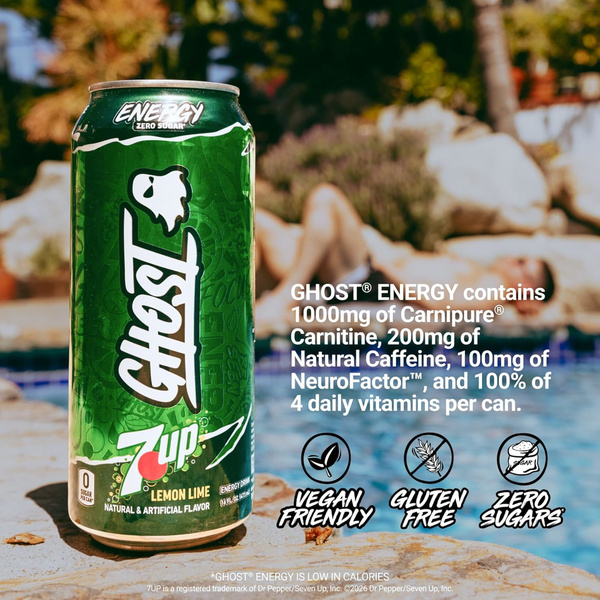 Ghost Zero Sugar Limited Edition Energy Drink, 7UP Lemon-Lime, 16