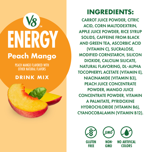 V8 Energy Peach Mango Energy Drink Mix Powder, .10 oz Packet (10