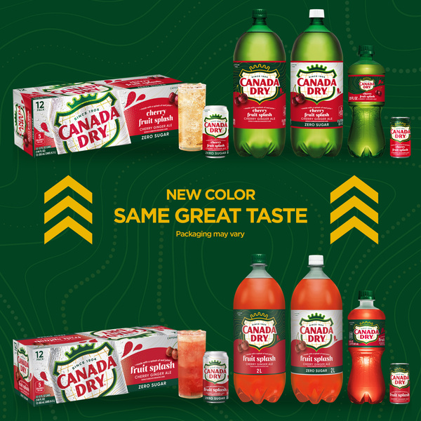 Canada Dry Fruit Splash Cherry Ginger Ale Zero Sugar Soda, 12 fl
