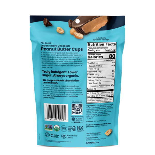 ChocXO Peanut Butter Cups, Dark Chocolate, 70% Cacao | Hy-Vee