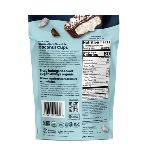 ChocXO Dark Chocolate Coconut Cups, 85% Cacao | Hy-Vee Aisles